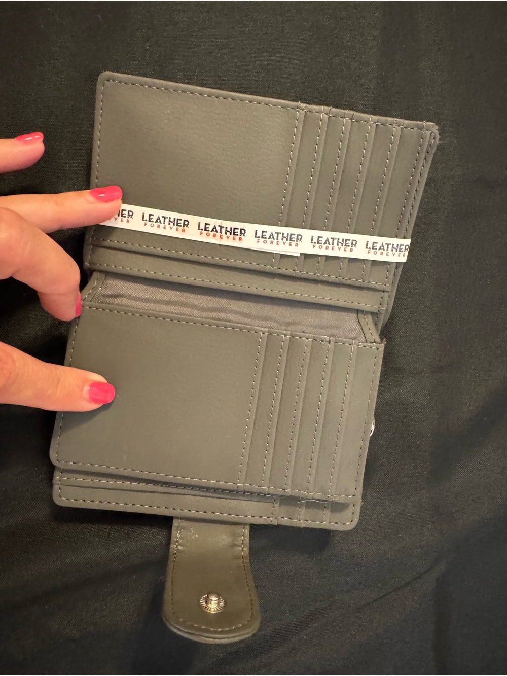 Gray Genuine Leather Wallet with Snap Closure - Picture 4 of 8